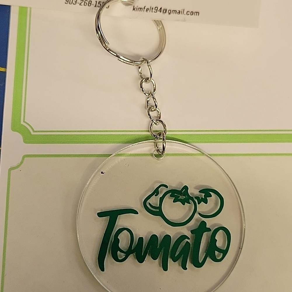 Tomato Green 4" Acrylic Round Silver Tone Keychain